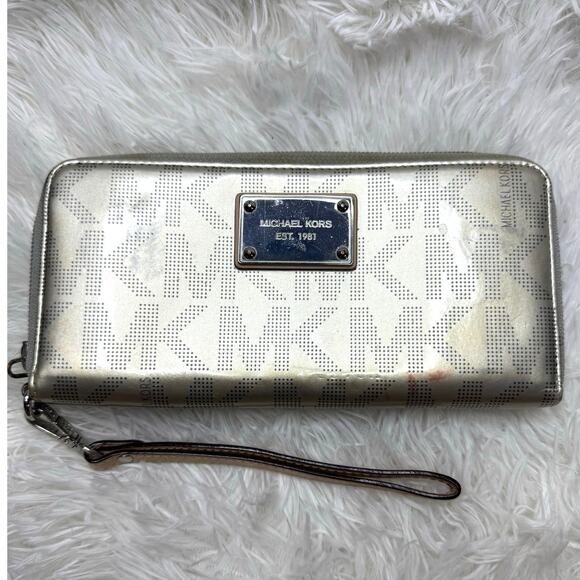 Michael Kors Handbags - MICHAEL KORS Signature Metallic Cream and Silver Wallet